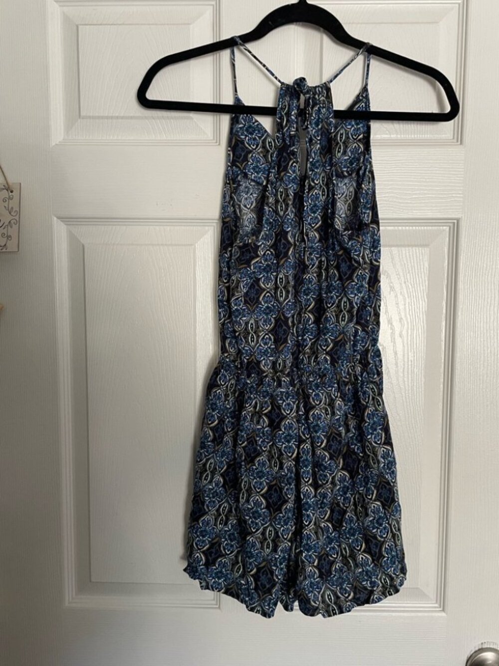 Boho Blue Medallion Print Halter Mini Dress